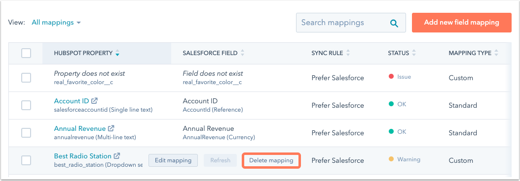 salesforce-delete-mapping