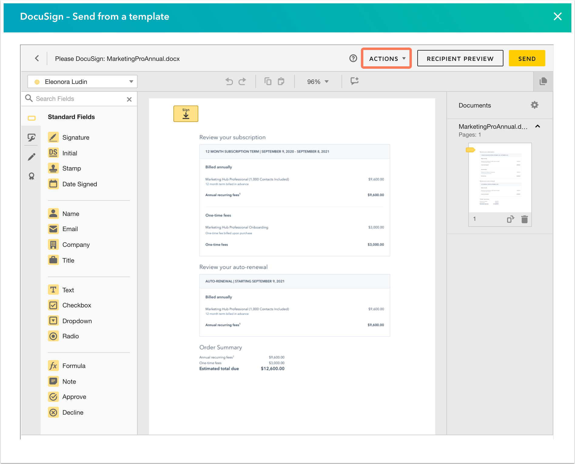 Use HubSpot's integration with DocuSign