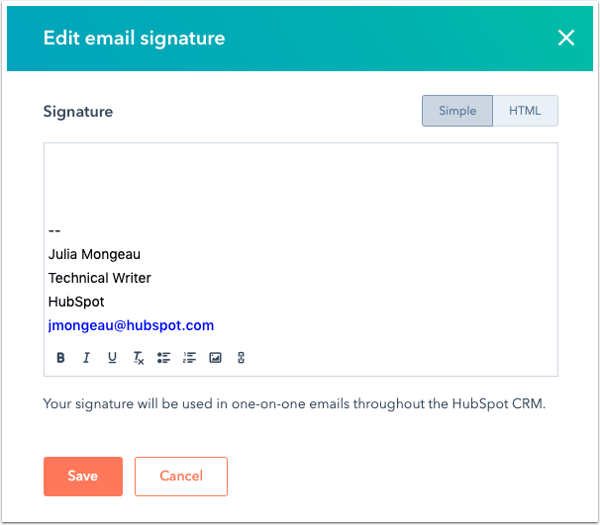 Add an email signature in the HubSpot CRM
