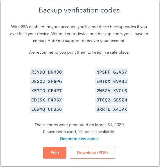 Códigos de verificación de respaldo