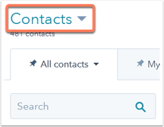 Contacts dropdown with an orange box around it