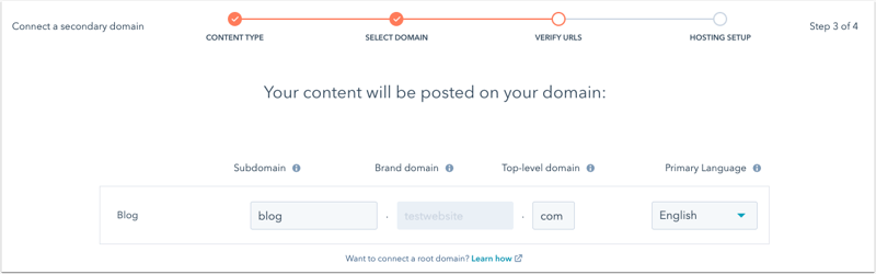 Interfaz para verificar las URL de los dominios que se conectarán